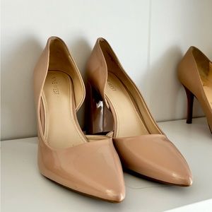 Nine West Patent Leather Nude Pumps (Chunky Heels)